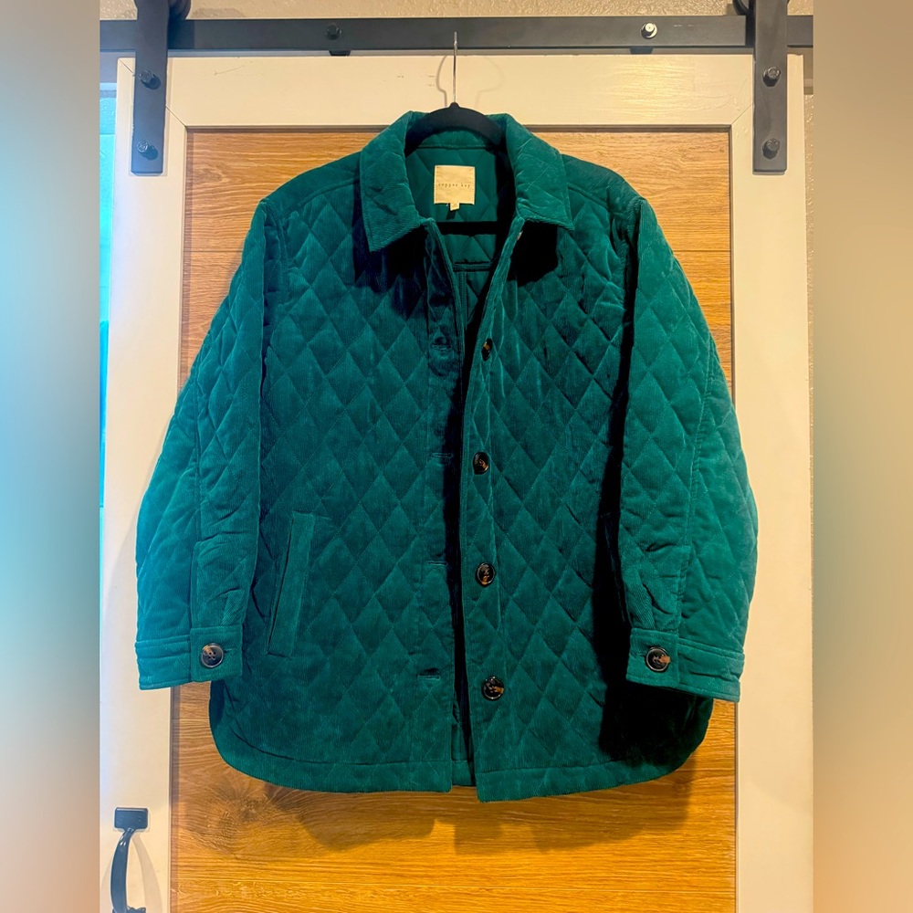 Copper Key Quilted Button Front Jacket Teal